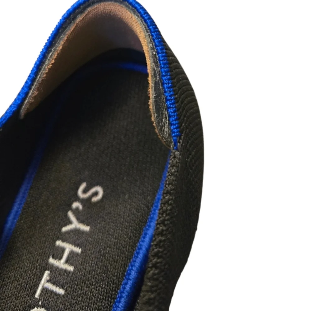 Rothy's Black Knit Slip-On Flats with Blue Trim